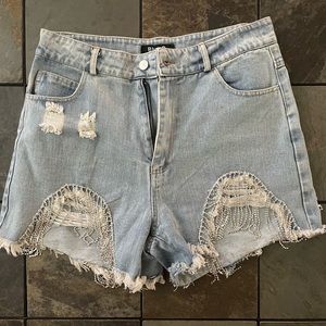 NWT! Rhinestone fringe jean shorts